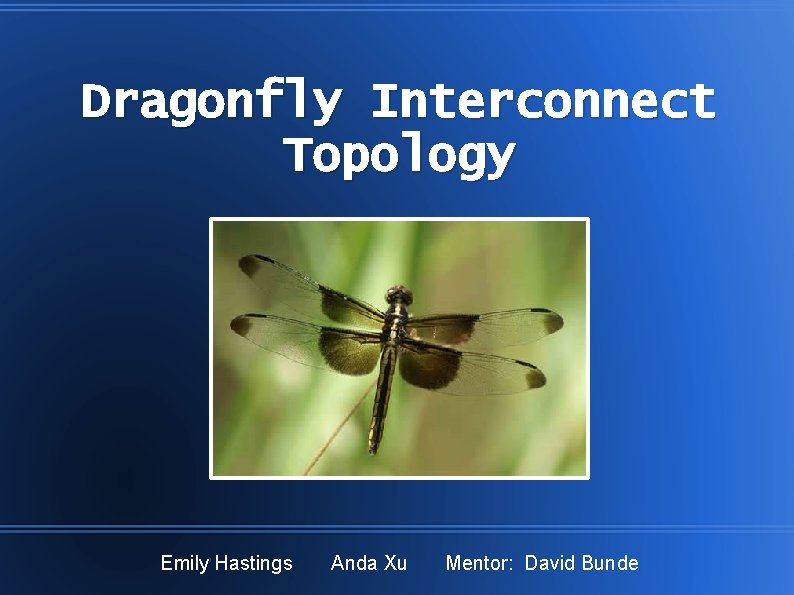 Dragonfly Interconnect Topology Emily Hastings Anda Xu Mentor: David Bunde 