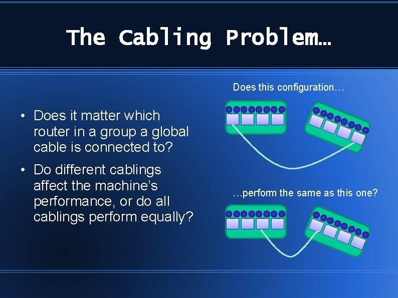 The Cabling Problem… Does this configuration… • Does it matter which router in a