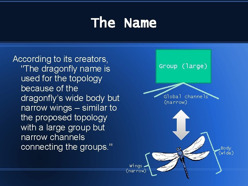 The Name According to its creators, "The dragonﬂy name is used for the topology