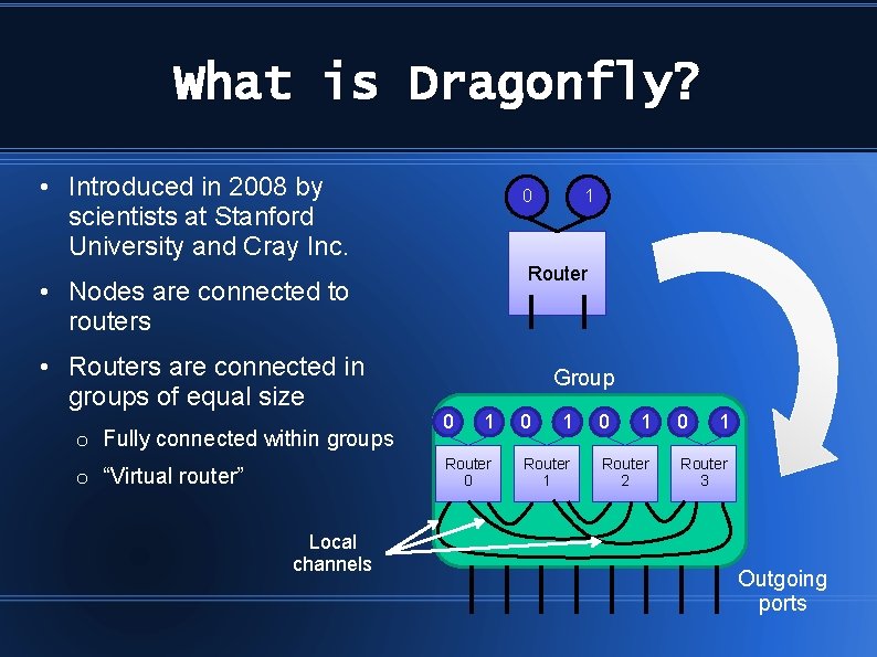 What is Dragonfly? • Introduced in 2008 by scientists at Stanford University and Cray