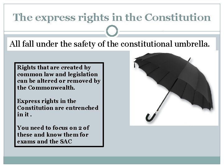 The express rights in the Constitution All fall under the safety of the constitutional