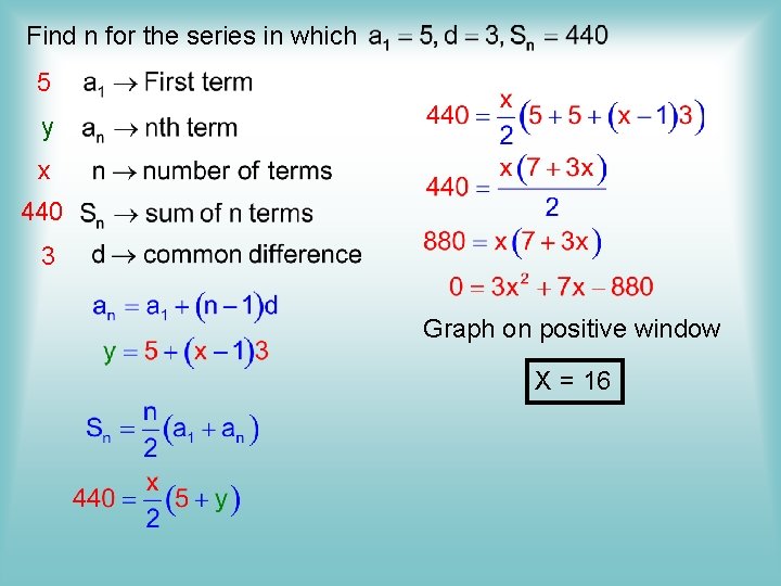 Find n for the series in which 5 y x 440 3 Graph on