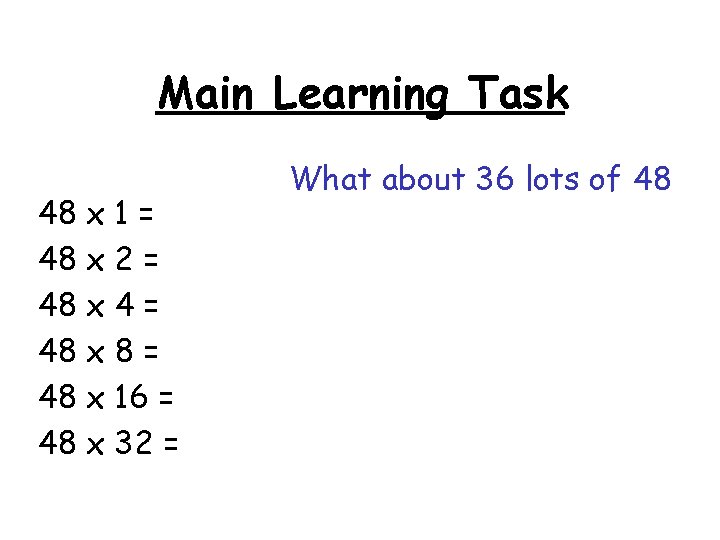 Main Learning Task 48 x 1 = 48 x 2 = 48 x 4