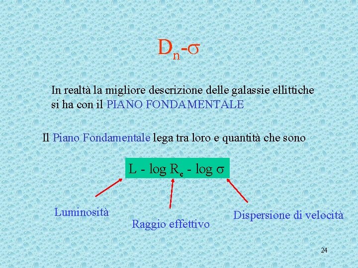 Dn- In realtà la migliore descrizione delle galassie ellittiche si ha con il PIANO