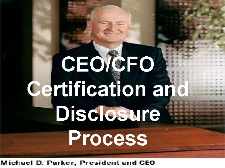 CEO/CFO Certification and Disclosure Process CEO/CFO Certification and Disclosure Process