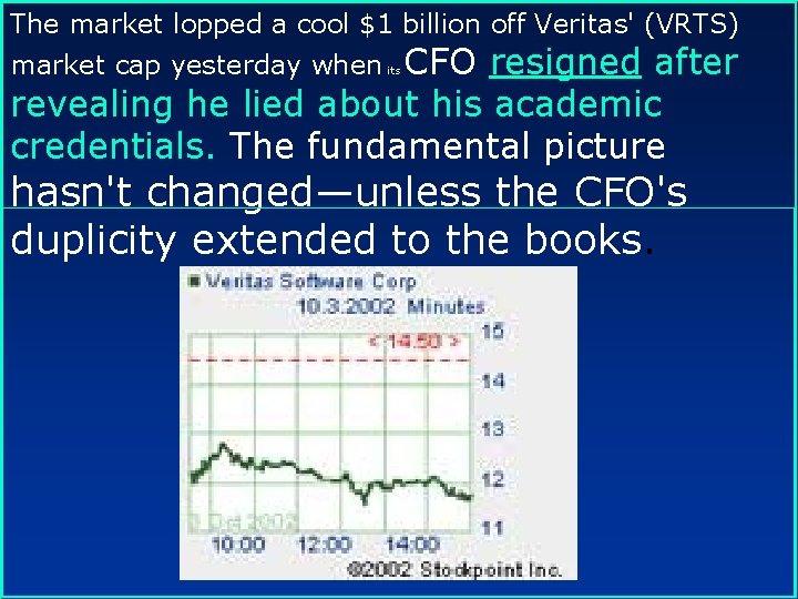 The market lopped a cool $1 billion off Veritas' (VRTS) market cap yesterday when The market lopped a cool $1 billion off Veritas' (VRTS) market cap yesterday when