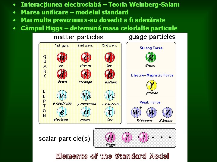  • • Interacțiunea electroslabă – Teoria Weinberg-Salam Marea unificare – modelul standard Mai