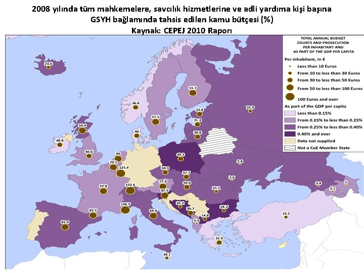 2008 yılında tu m mahkemelere, savcılık hizmetlerine ve adli yardıma kis i bas ına