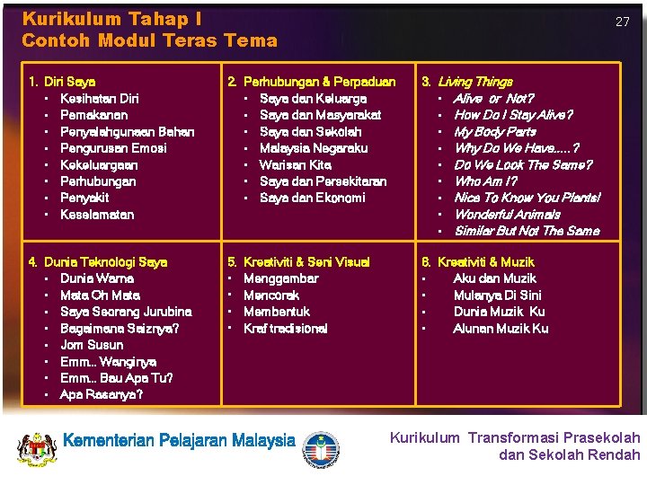 Kurikulum Transformasi Prasekolah Dan Sekolah Rendah 1 Bahagian