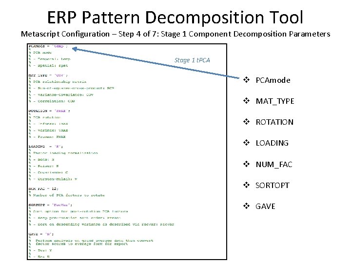 ERP Pattern Decomposition Tool Metascript Configuration – Step 4 of 7: Stage 1 Component