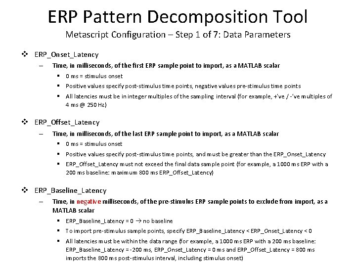 ERP Pattern Decomposition Tool Metascript Configuration – Step 1 of 7: Data Parameters v