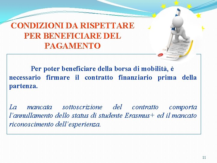 CONDIZIONI DA RISPETTARE PER BENEFICIARE DEL PAGAMENTO Per poter beneficiare della borsa di mobilità,