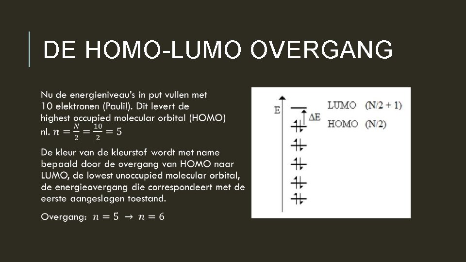 DE HOMO-LUMO OVERGANG 