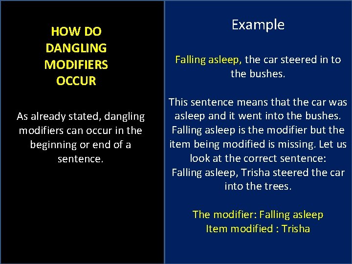 HOW DO DANGLING MODIFIERS OCCUR As already stated, dangling modifiers can occur in the
