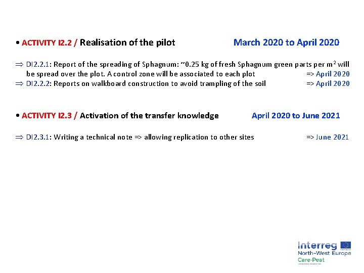  • ACTIVITY I 2. 2 / Realisation of the pilot March 2020 to