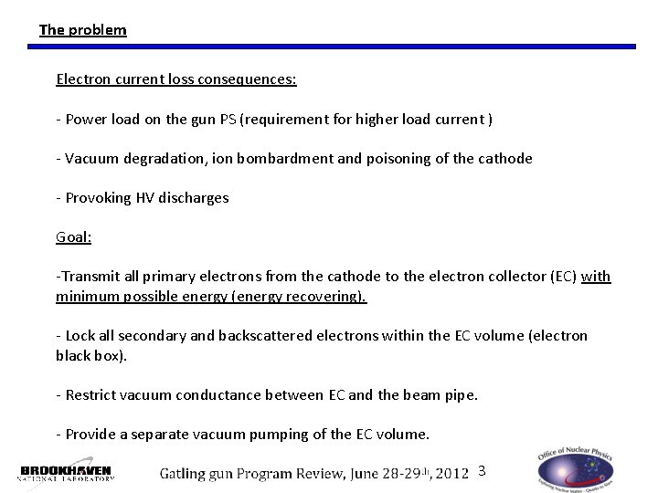 The problem Electron current loss consequences: - Power load on the gun PS (requirement