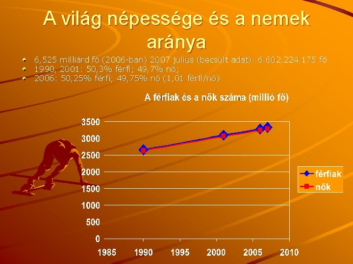 A világ népessége és a nemek aránya 6, 525 milliárd fő (2006 -ban) 2007