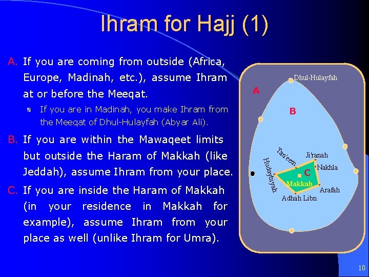 Ihram for Hajj (1) A. If you are coming from outside (Africa, Europe, Madinah,
