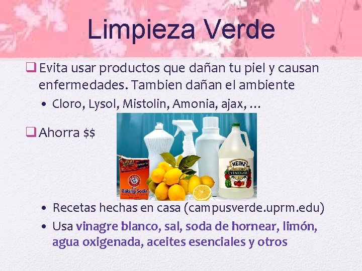 Limpieza Verde q Evita usar productos que dañan tu piel y causan enfermedades. Tambien