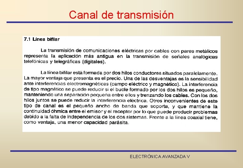 Canal de transmisión ELECTRÓNICA AVANZADA V 