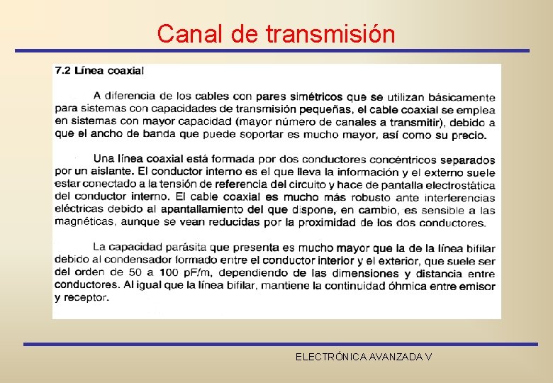 Canal de transmisión ELECTRÓNICA AVANZADA V 