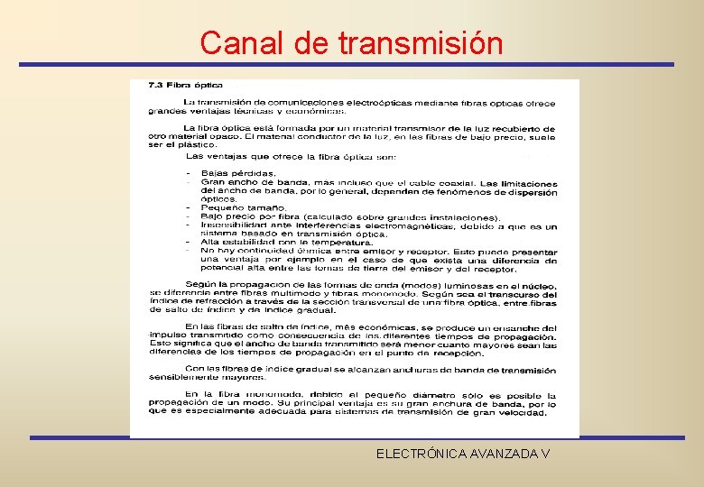 Canal de transmisión ELECTRÓNICA AVANZADA V 