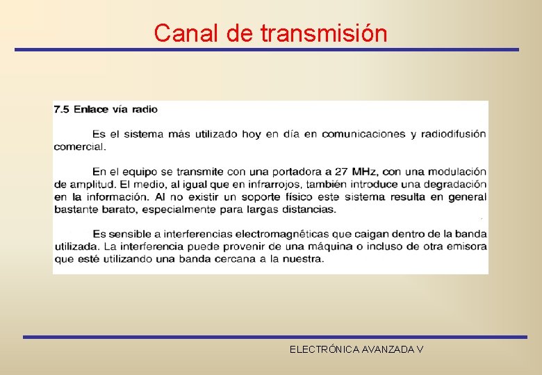 Canal de transmisión ELECTRÓNICA AVANZADA V 