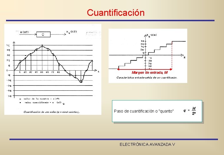 Cuantificación Margen de entrada, M Paso de cuantificación o “quanto” ELECTRÓNICA AVANZADA V 