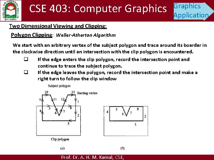 CSE 403: Computer Graphics Application Two Dimensional Viewing and Clipping: Polygon Clipping: Weller-Atherton Algorithm