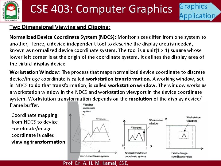 CSE 403: Computer Graphics Application Two Dimensional Viewing and Clipping: Normalized Device Coordinate System