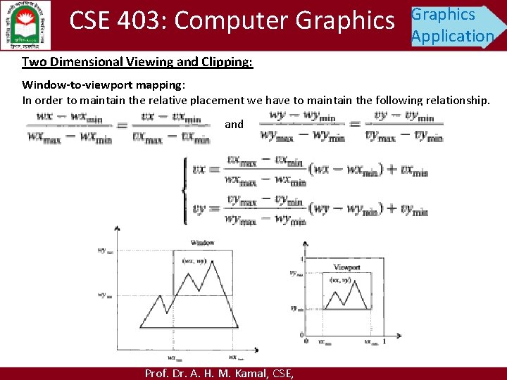 CSE 403: Computer Graphics Application Two Dimensional Viewing and Clipping: Window-to-viewport mapping: In order