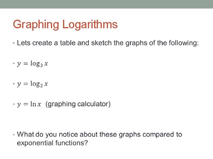 Graphing Logarithms • 