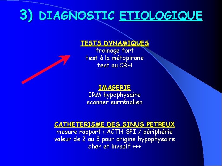 3) DIAGNOSTIC ETIOLOGIQUE TESTS DYNAMIQUES freinage fort test à la métopirone test au CRH