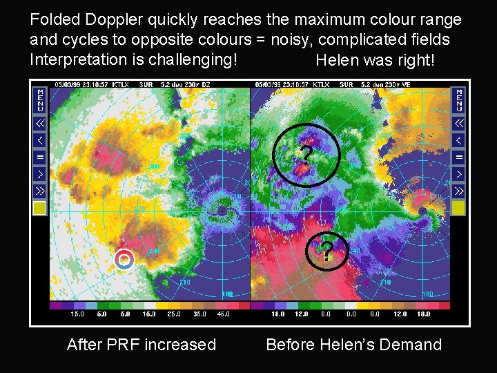 Folded Doppler quickly reaches the maximum colour range and cycles to opposite colours =