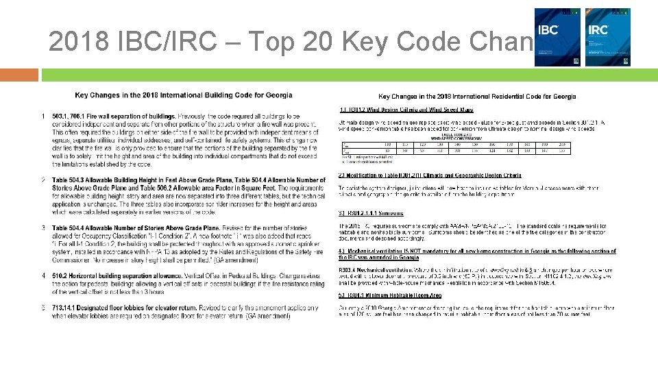 2018 IBC/IRC – Top 20 Key Code Changes 