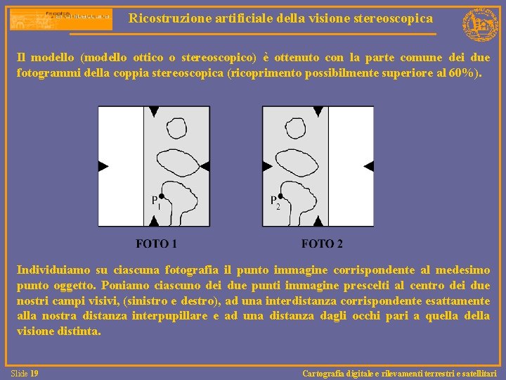 Ricostruzione artificiale della visione stereoscopica Il modello (modello ottico o stereoscopico) è ottenuto con