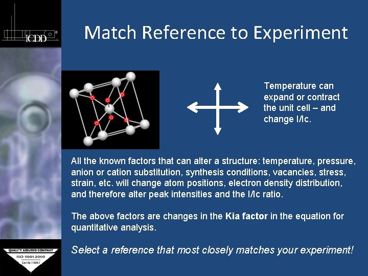 Match Reference to Experiment Temperature can expand or contract the unit cell – and