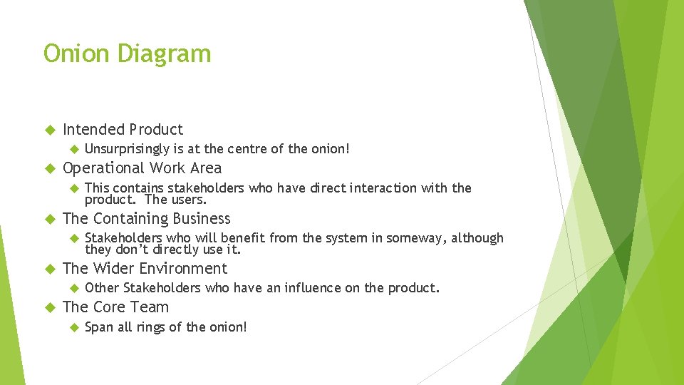 Onion Diagram Intended Product Operational Work Area Stakeholders who will benefit from the system Onion Diagram Intended Product Operational Work Area Stakeholders who will benefit from the system