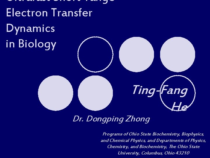 Ultrafast Short-range Electron Transfer Dynamics in Biology Ting-Fang He Dr. Dongping Zhong Programs of