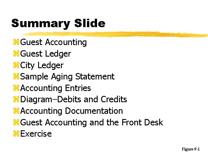 Summary Slide z. Guest Accounting z. Guest Ledger z. City Ledger z. Sample Aging