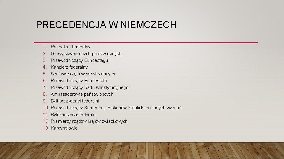 PRECEDENCJA W NIEMCZECH 1. 2. 3. 4. 5. 6. 7. 8. 9. 10. 11.
