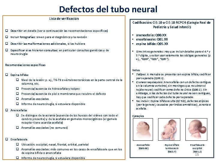 Defectos del tubo neural Lista de verificación q Describir en detalle (ver a continuación