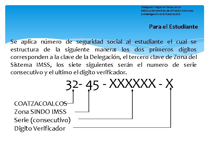 Delegación Regional Veracruz Sur Jefatura de Servicios de Afiliación Cobranza Subdelegación COATZACOALCOS Para el