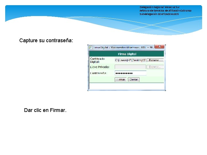 Delegación Regional Veracruz Sur Jefatura de Servicios de Afiliación Cobranza Subdelegación COATZACOALCOS Capture su