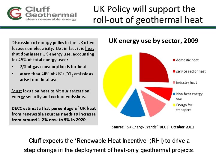 UK Policy will support the roll-out of geothermal heat Discussion of energy policy in