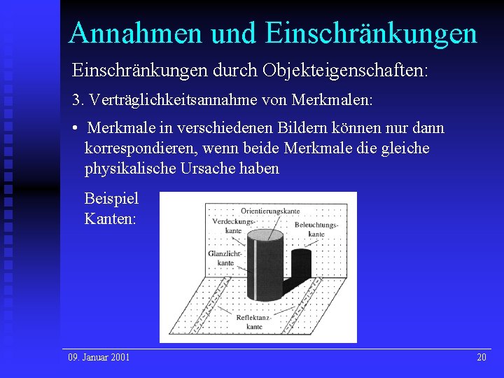 Annahmen und Einschränkungen durch Objekteigenschaften: 3. Verträglichkeitsannahme von Merkmalen: • Merkmale in verschiedenen Bildern