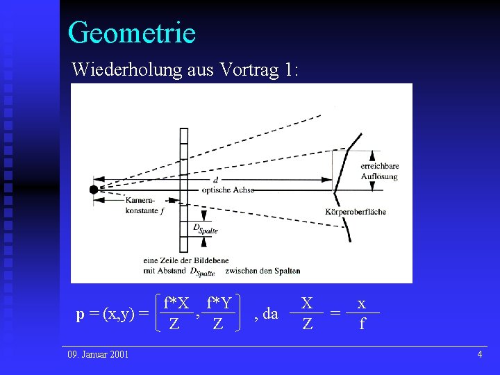 Geometrie Wiederholung aus Vortrag 1: f*X , f*Y p = (x, y) = Z Geometrie Wiederholung aus Vortrag 1: f*X , f*Y p = (x, y) = Z