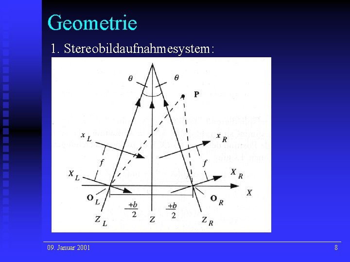 Geometrie 1. Stereobildaufnahmesystem: 09. Januar 2001 8 Geometrie 1. Stereobildaufnahmesystem: 09. Januar 2001 8