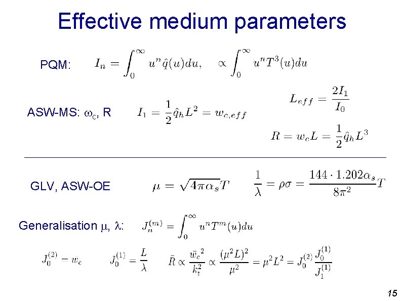Effective medium parameters PQM: ASW-MS: wc, R GLV, ASW-OE: GLV, ASW-OE Generalisation m, :