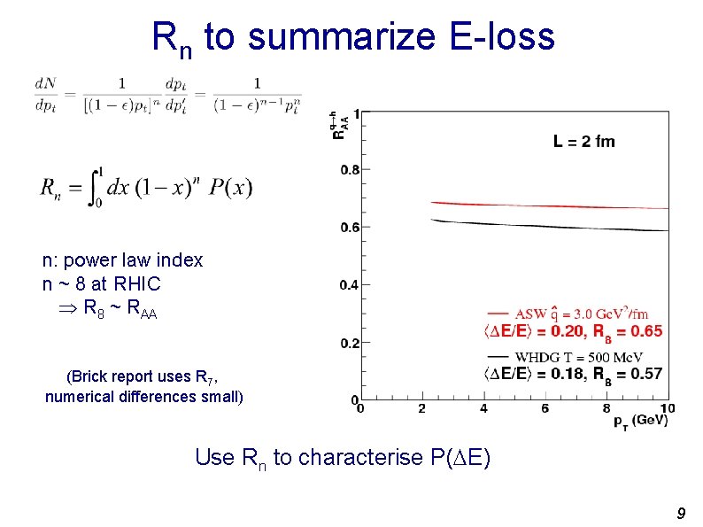 Rn to summarize E-loss n: power law index n ~ 8 at RHIC R